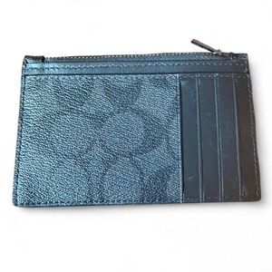 Coach Black Signature Canvas Zip Card Holder Wallet Coin Purse Leather Unisex